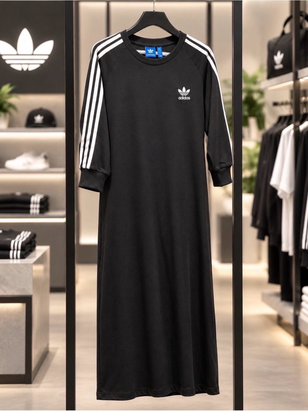 adidas Black Midi Dress with White Three-Stripes